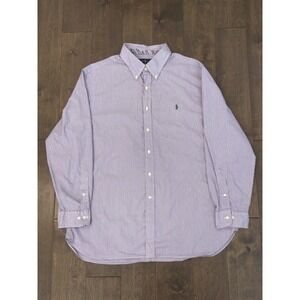 Ralph Lauren Men Button Down Shirt Size 18 Long Sleeve Purple Striped Green Pony